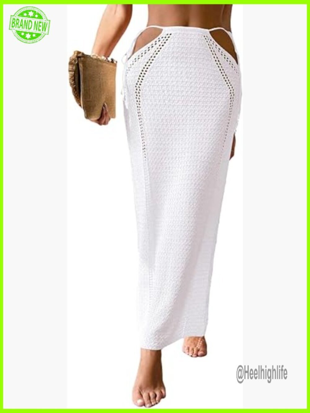 Crochet Knit Maxi Skirt Slim Fit Beach Cover Up Sarong Tie Waist